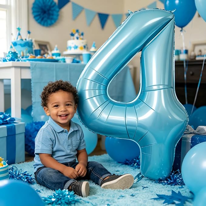 40 Inch Light Blue Number 4 Balloon | 4 Birthday Balloon - Image 3