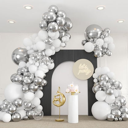 136pcs White and Silver Balloons Garland Arch Kit by ZizasAry