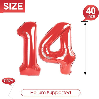 14 Balloon - Red Birthday Number Balloons, 40 Inch Decorations Men Women | Red - Image 5