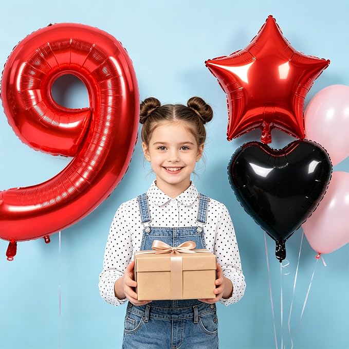 TONIFUL 9th Birthday Balloons Kit 40 Inch Red Large Number 9 Foil Balloon | - Image 3