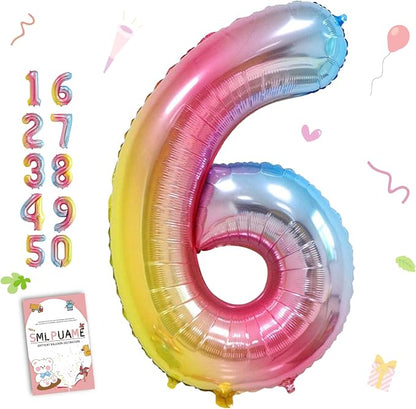 40 Inch Number Balloons 0-9 Rainbow Gradient Large Number 6 Balloons, Digital by Smlpuame