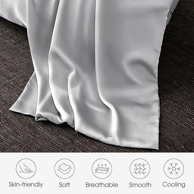 100% Silk Pillow Cases 2 Pack King Size Mulberry Silk Pillowcase for Hair and Skin Set of 2 Highest Grade 6A Silk Soft Breathable Cooling with Hidden Zipper, Light Grey