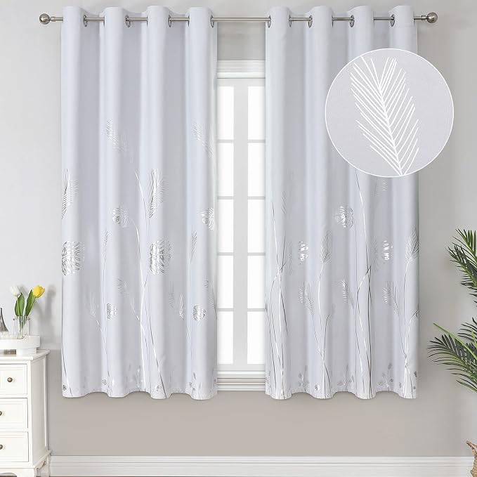 Greyish White Curtains for Bedroom 63 Inches Length Thermal Insulated Window by ESTELARTEXTILER