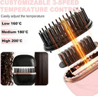Mini Straightener Brush, Rechargeable Portable Hair Straightener Brush, 3-Speed Temperature Control, Anti-Scald Shell, Lightweight and Portable for Home Travel Gift (Pink)