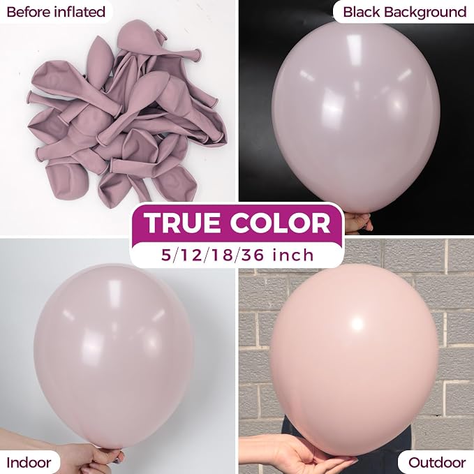 Bezente Dusty Pink Balloons Latex Party Balloons 100 Pack 12 inch | Blush Lilac - Image 2