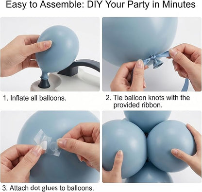 50pcs 12 Inch Dusty Blue Latex Balloons | Premium Helium Haze Blue Balloons - Image 3