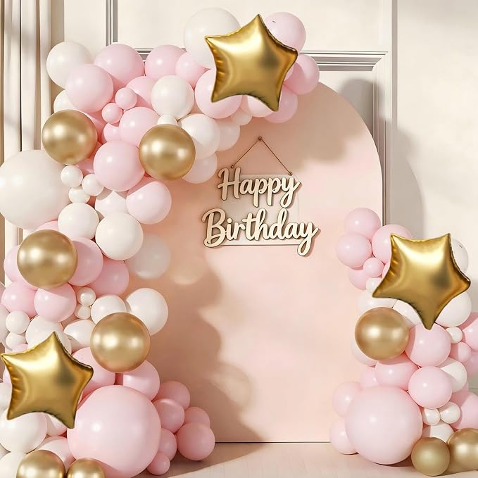 Pink White Gold Balloon Arch Garland Kit 143Pcs Pink White Metallic Gold Latex by Unknown