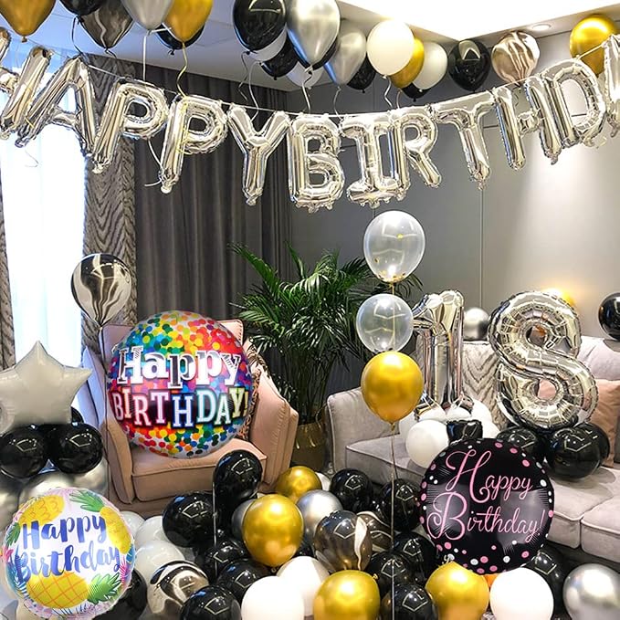 50 Pieces Happy Birthday Party Aluminum Foil Balloons 18" Foil Mylar Helium - Image 2