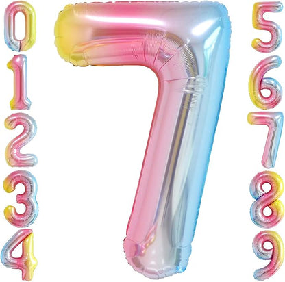 Rainbow Gradient Number 7 Balloon 40 Inch Big Large Balloons 0-9 | 7th Helium by SULALABOO