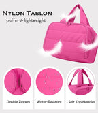 Travel Toiletry Bag for Women, Large Wide-open Puffy Cosmetic Makeup Bag with Wet-Dry Separation, Multi-Pocket Organizer with Carry Handle for Toiletries, Cosmetics, Essentials, Rose Red