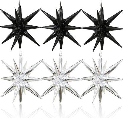 HILAVO 6PCS Silver Black Star Balloons, 22Inch Large Star Balloon Foil Balloons by HILAVO