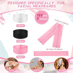 Hanaive 120 Pieces Disposable Headbands for Facials Spa Headbands with Convenient Closure Stretch Non Woven Skin Care Hair Band Soft for Women Salons Face Washing, Shower, Pink, Black, White