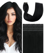 SURNEL Injection Tape in Hair Extensions 20 Inch Natural Real Human Hair Extension 20 Pcs 45g Jet Black Upgraded Seamless Remy Invisible Tape in Extensions(#1,20)