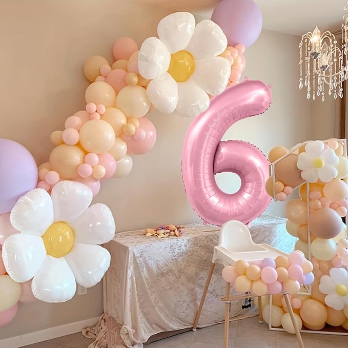 Pastel Pink 6 Balloons, 40 Inch Large Light Pink Foil Number Balloons 0-10 - Image 2