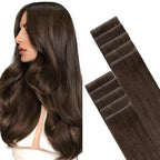 GOO GOO Invisi Edge Tape in Hair Extensions Human Hair, 4A Chocolate Brown, 10pcs 16inch 25g, Virgin Remy Hair, Seamless Injected Tape, Natural Look