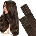 GOO GOO Invisi Edge Tape in Hair Extensions Human Hair, 4A Chocolate Brown, 10pcs 22inch 30g, Virgin Remy Hair, Seamless Injected Tape, Natural Look