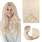 Pro2.0 Remy Clip in Extensions Real Human Hair Color #60 Platinum Blonde Remy Clip in Hair Extensions Real Human Hair 18inch 120g Thick 7pcs Seamless Double Weft for Women（#60-18inch）