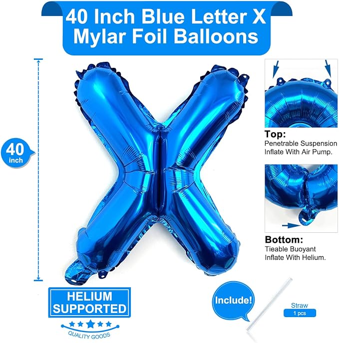 Lovoir 40 Inch Large Blue Letter X Balloons Big Size Jumbo Mylar Foil Helium - Image 2