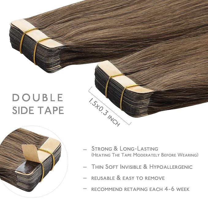 WENNALIFE Tape in Hair Extensions Human Hair, 20pcs 50g 22 inch Light Ash Brown Remy Hair Extensions Straight Human Hair Tape in Extensions Skin Weft Tape Extensions Human Hair