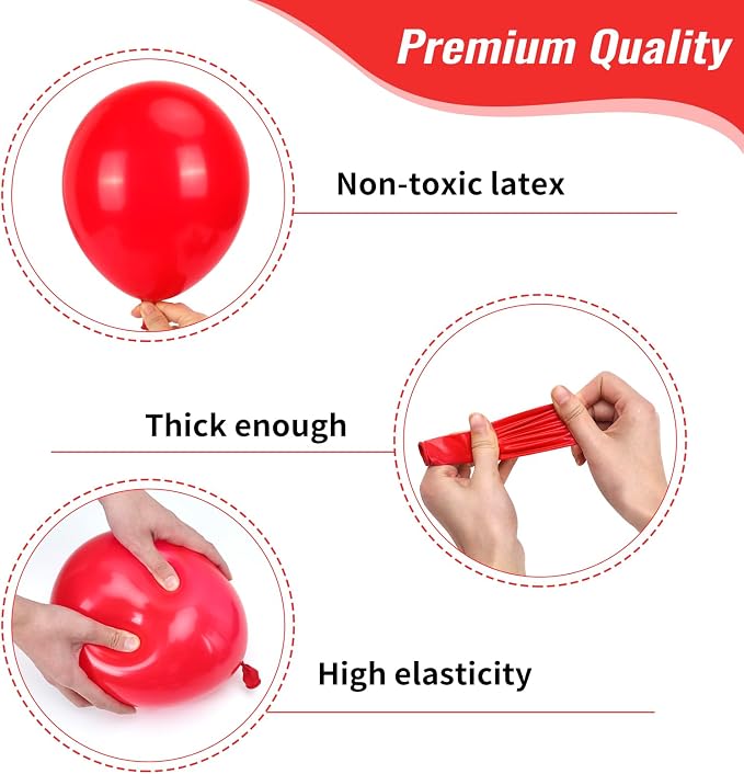 RUBFAC Red Balloons, Different Sizes 105pcs 5/10/12/18 Inches - Image 3