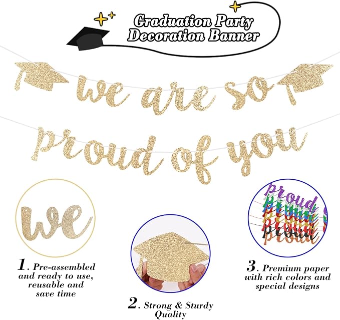 2026 Graduation Decorations Pre-Strung Blingbling We Are So Proud of You Banner - Image 2