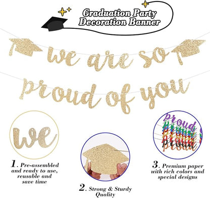 2026 Graduation Decorations Pre-Strung Blingbling We Are So Proud of You Banner - Image 2