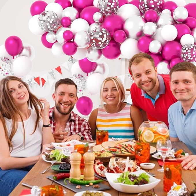 Magenta Hot Pink Silver Balloons Garland Arch - Image 7