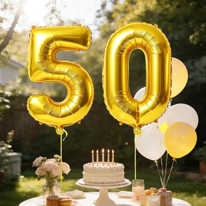 40 Inch Number 50 Balloons for 50th Birthday Party Decorations, 0-100 Gold - Image 3