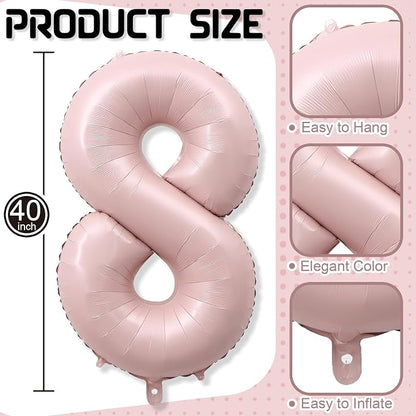 Foil 8 Balloon, Dusty Light Pink Big Number 8 Balloons - Image 2