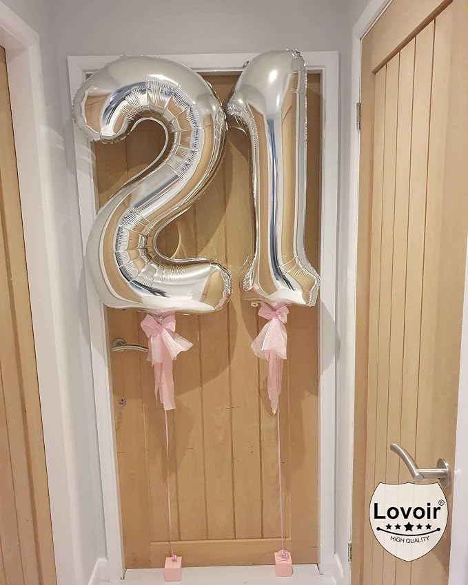 Silver 21 Number Balloons, 40 Inch Giant Number 21 Balloons Foil Mylar Helium - Image 6