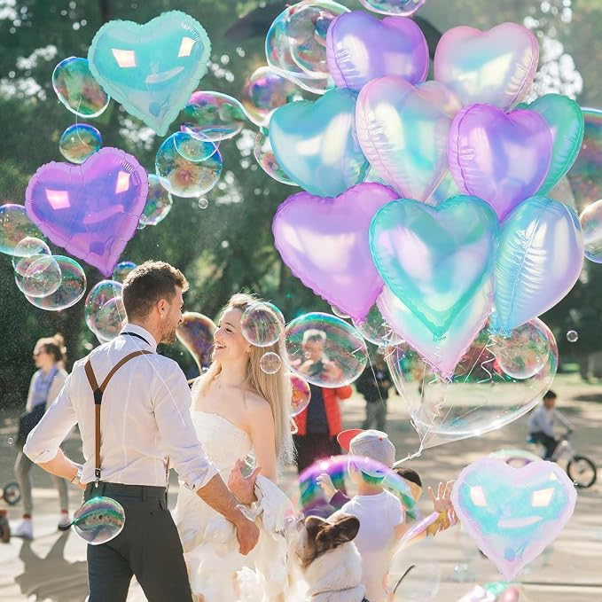 Iridescent Heart Balloons, Gradient Iridescent Pink Purple Green Balloon - Image 3