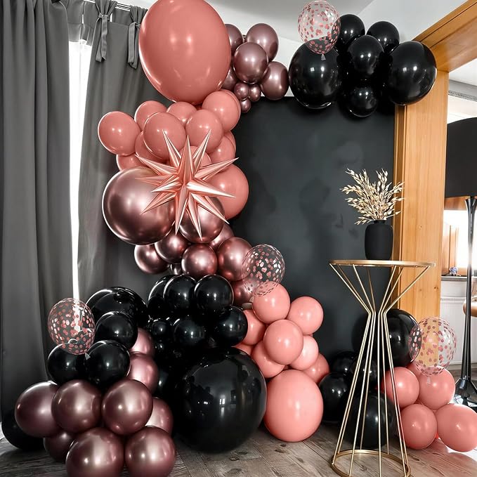 Rose Gold and Black Balloons for Bridal Shower Women Birthday Decorations | - Image 5