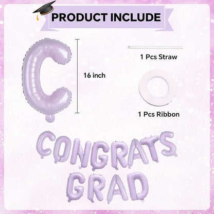 16 Inch Pastel Purple Congrats Grad Banner Balloons, Pastel Purple Congrats - Image 2