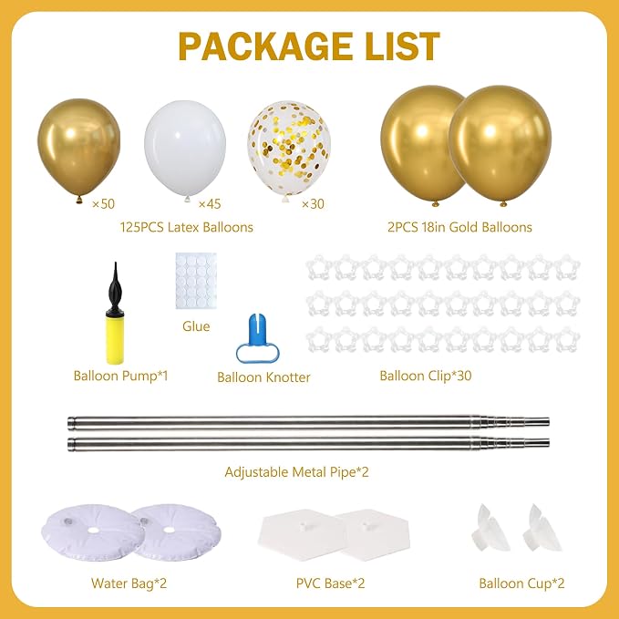 White and Gold Balloon Column Stand Kit Set of 2 - Image 3