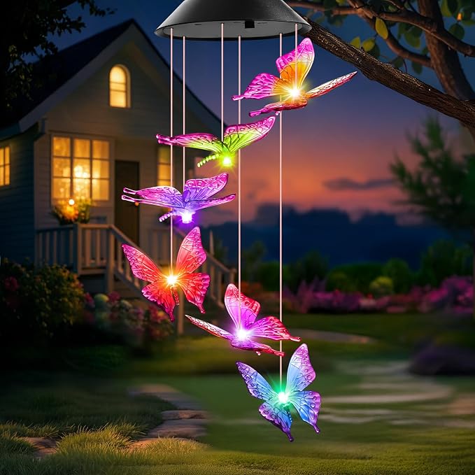 Winzwon Solar Wind Chimes, Christmas Gardening Butterfly Gifts by Winzwon