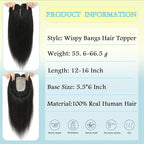 Hair Toppers for Women Real Human Hair, 360° 3D Toppers Pieces for Women with Thinning Crown Wispy Bangs 14 Inch Upgrade Big Basement (Black, 14 Inch Wispy Bangs)