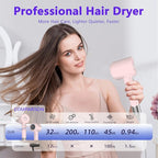 Diffuser Hair Dryers for Women Men, KIKVOOL 110000 RPM Fast Ionic Blow Dryer for Thick Hair, Protable Travel Hair Diffuser Dryer, Brushless Motor, 3 Temps/2 Speeds Lightweight Hairdryer, Pink