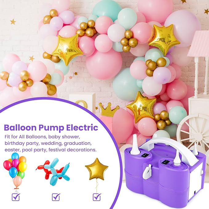 3-in-1 Electric Air Pump for Inflatables and Balloons, Dual Nozzle Inflator - Image 2