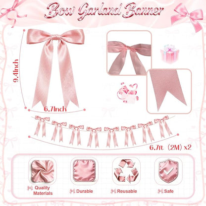 2 Strings Dusty Pink Bow Garland Banner Decorations - Image 2