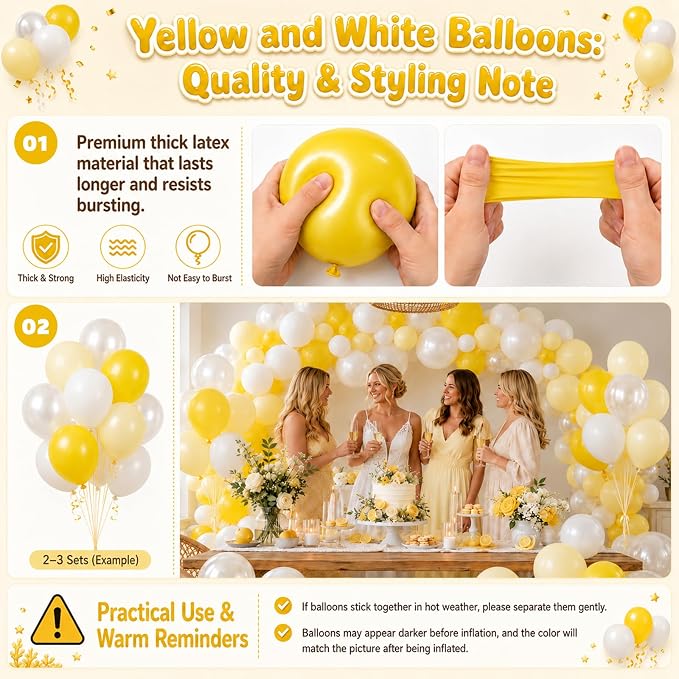 Yellow and White Balloons, 12 Inch Pastel Light Yellow Ivory White and Clear - Image 7