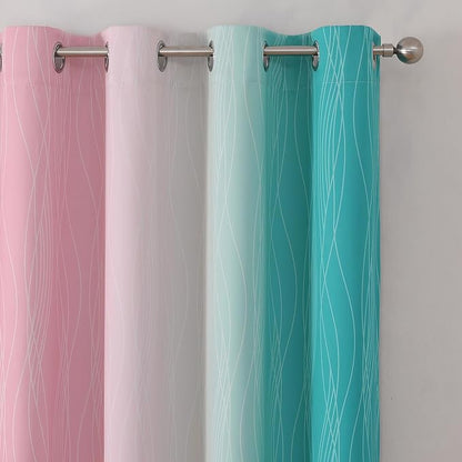 Pink and Teal Blackout Curtains 45 Inch Length, Full Light Blocking Gradient - Image 4