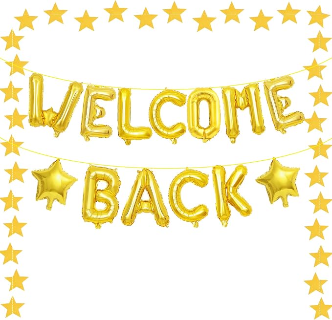 16 Inch Gold 'WELCOME BACK' Balloon Banner, Mylar Letter Balloons by Broeify