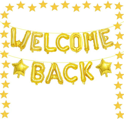 16 Inch Gold 'WELCOME BACK' Balloon Banner, Mylar Letter Balloons by Broeify