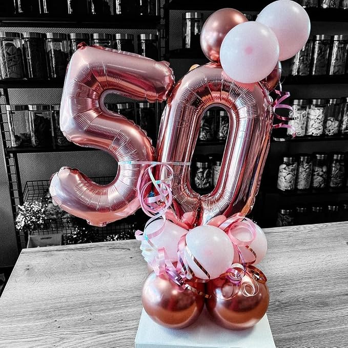 Rose Gold 50 Number Balloons, 40 Inch Big Giant Jumbo 50 Balloon Numbers Rose - Image 3
