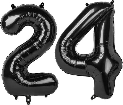 24 Balloon - Black Birthday Number Balloons, 40 Inch Decorations Men Women | by ALPHADELTAPI