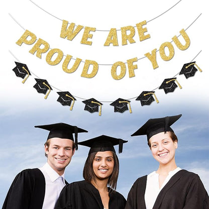 We Are So Proud of You Banner Pre-strung Black and Gold Graduation Decorations - Image 3