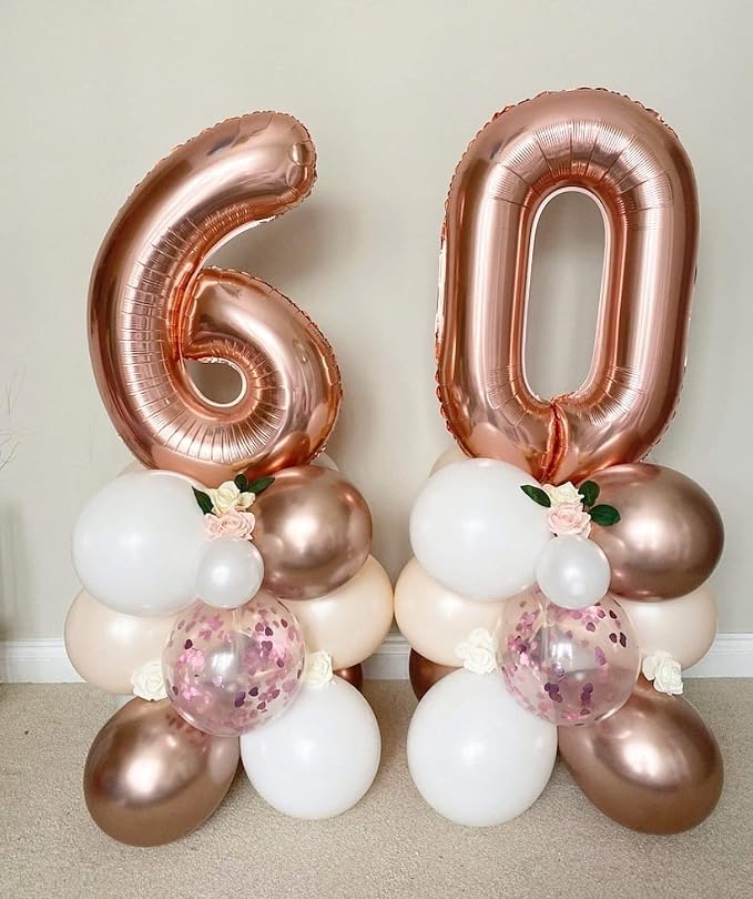 40 Inch Rose Gold 60 Number Balloons Giant Jumbo Huge 60 Foil Mylar Helium - Image 4