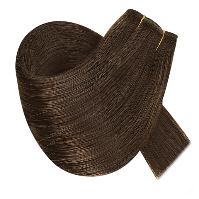 RUNATURE Invisible Wire Hair Extensions Brown 18 Inch 80g One Piece Fish Line Hair Extensions Real Human Hair Straight Smooth Hair No Shedding Easy to Install #4