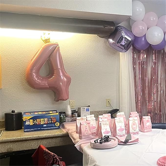 Crown Number Balloons 4 for Kids, Large Pastel Pink Number Balloon 0-9 Set - Image 5
