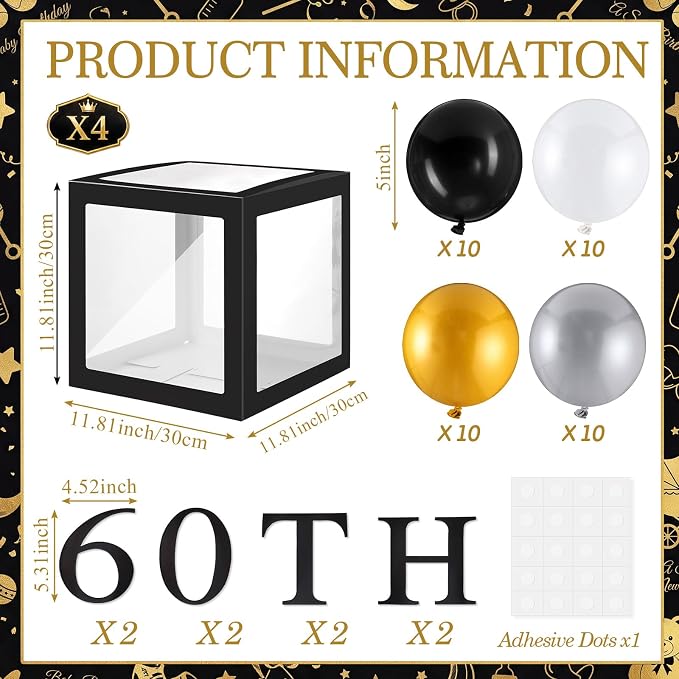Gejoy 52 Pcs Happy 60th Birthday Party Decoration Men Women Balloon Box | 4 - Image 2